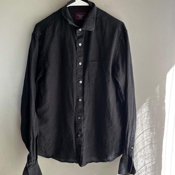 UNTUCKit Mens Linen Shirt Button Up Wrinkle Resistant Black Casual Medium - Picture 1 of 5